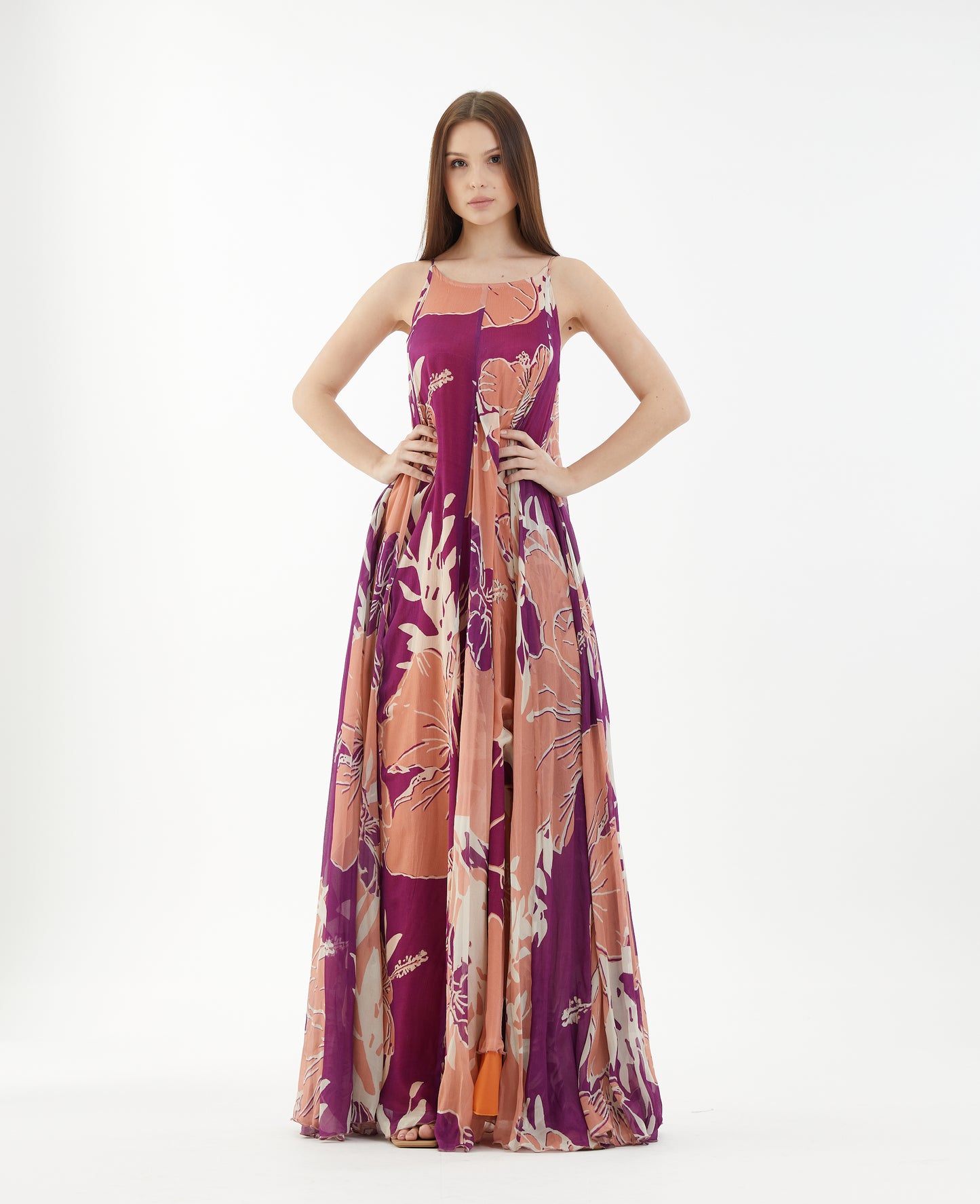 FLORAL SPAGHETTI LONG DRESS