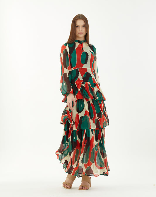 ABSTRACT FRILL DRESS