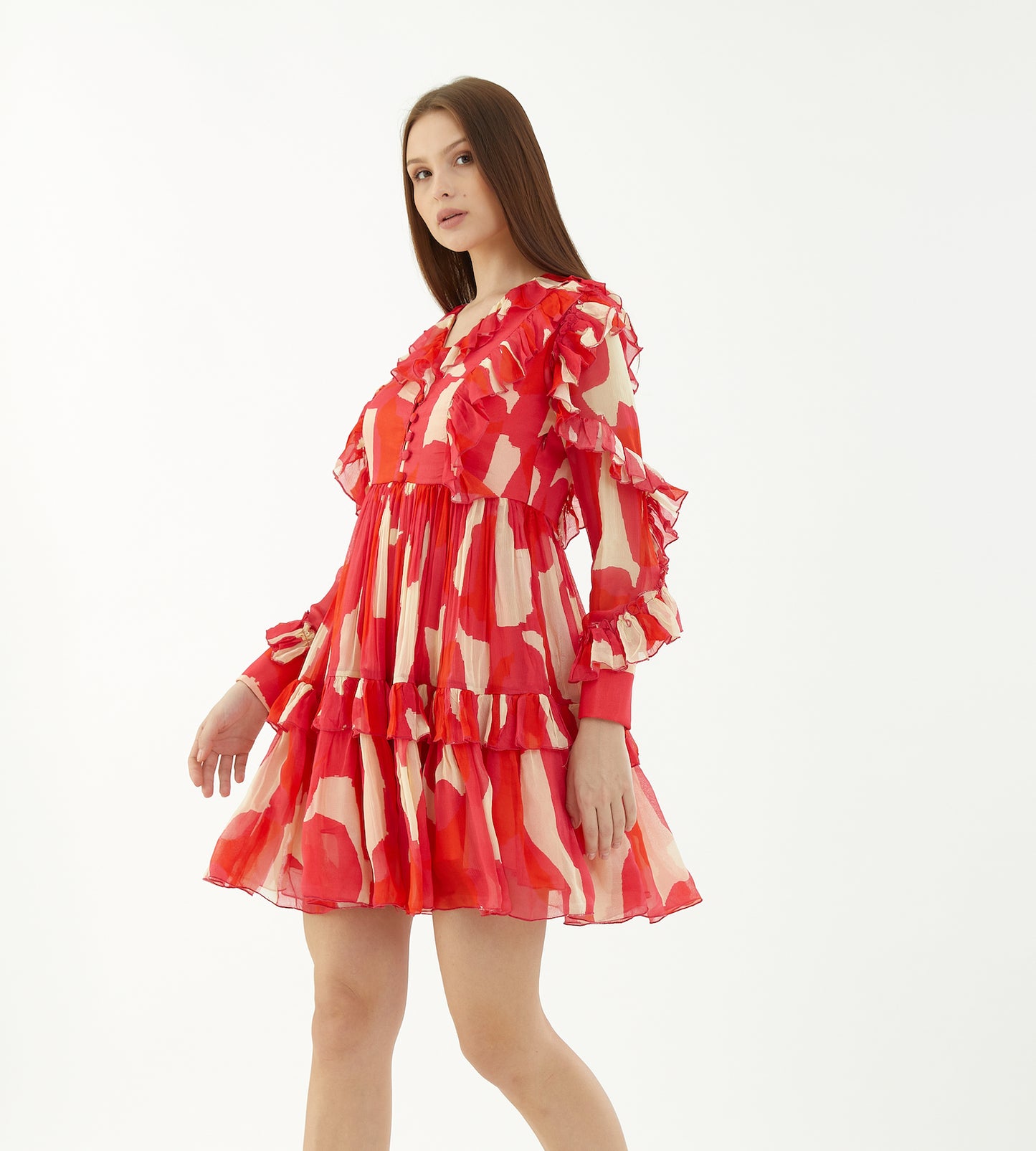 ABSTRACT FRILL SHORT DRESS