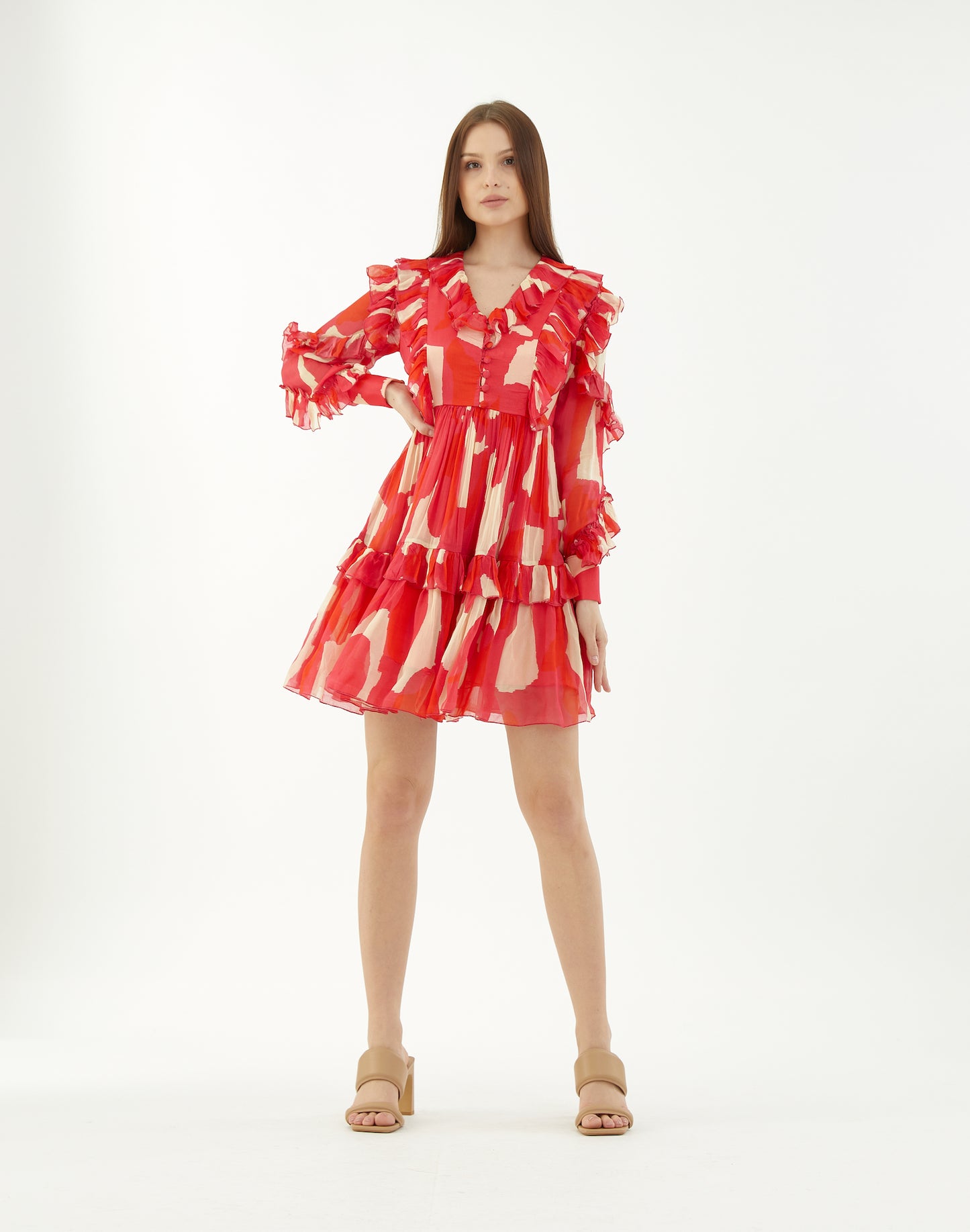 ABSTRACT FRILL SHORT DRESS