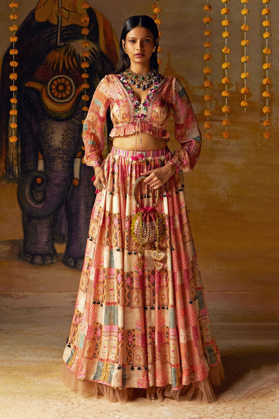 BEIGE LAYERED LEHENGA