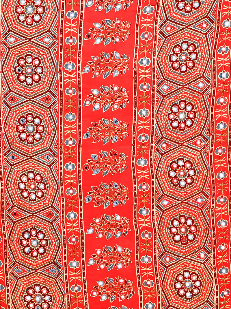 CRIMSON RED AJRAKH SAREE