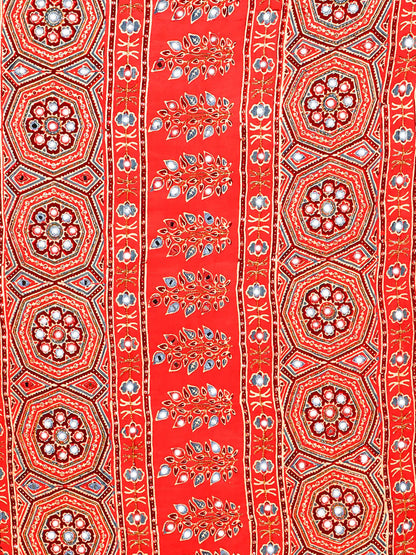 CRIMSON RED AJRAKH SAREE