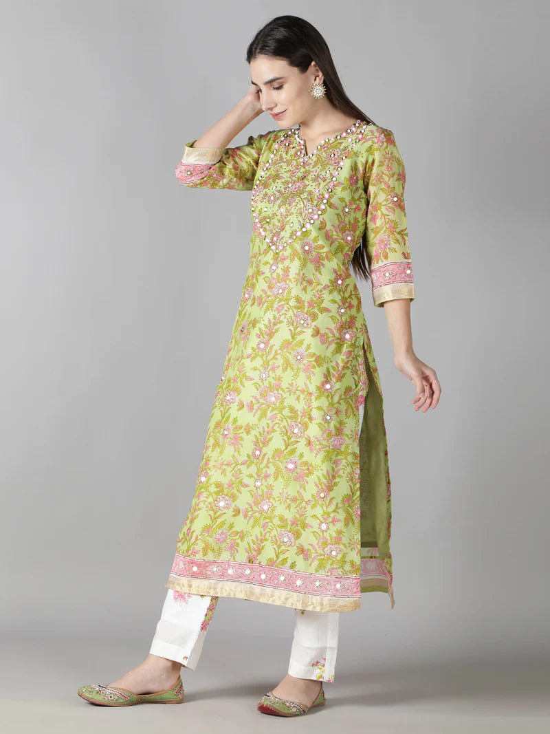 LIME GREEN KURTA SET