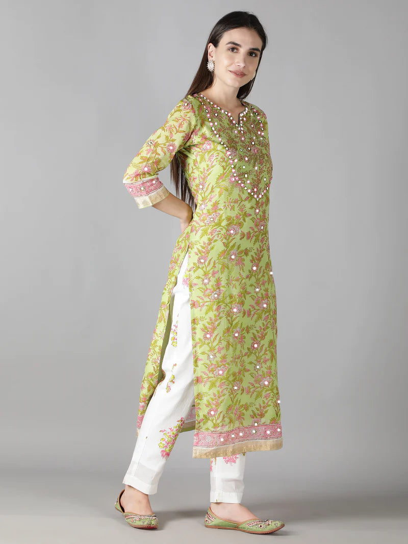 LIME GREEN KURTA SET