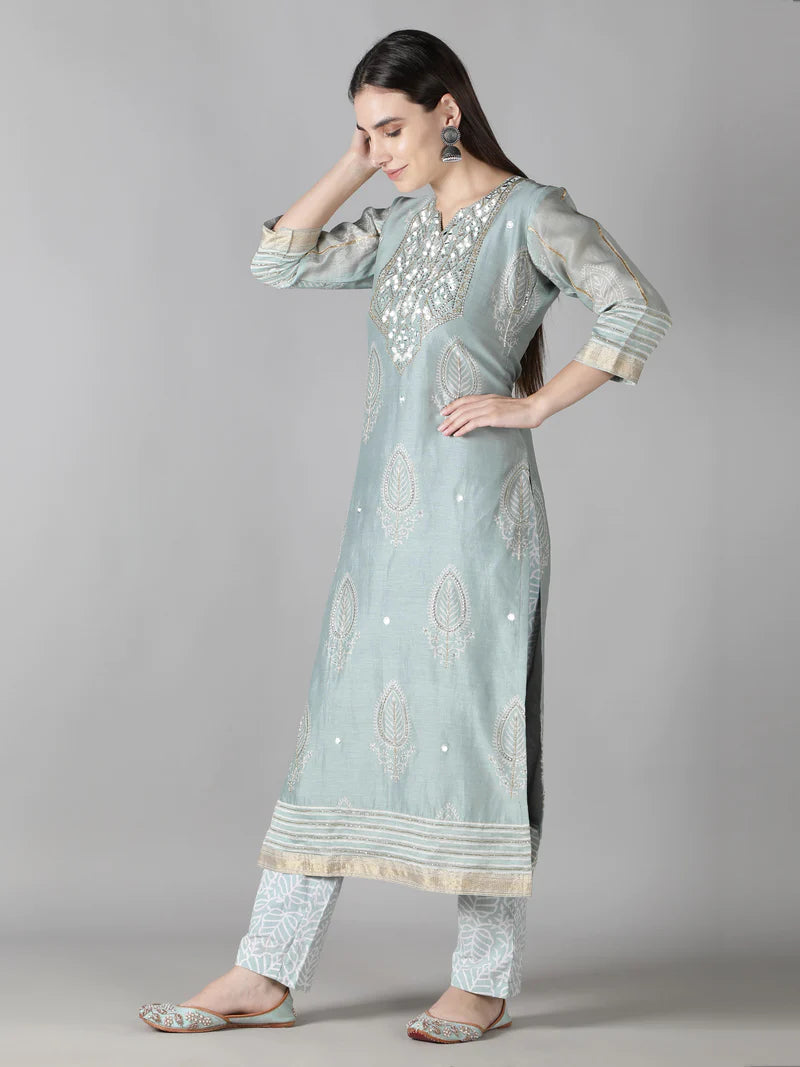 METALLIC GREY KURTA SET