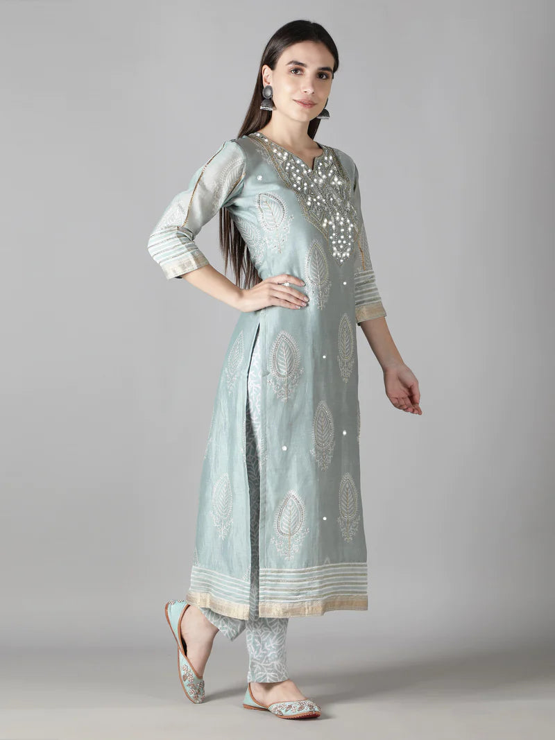 METALLIC GREY KURTA SET