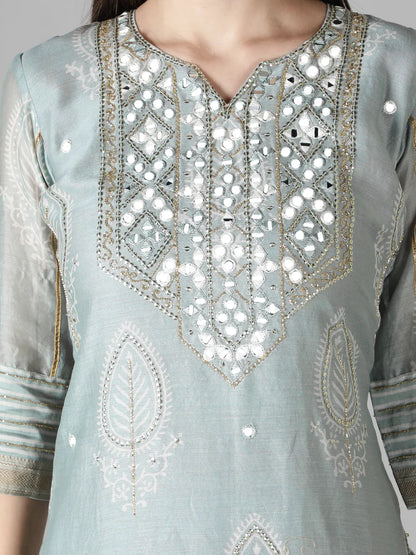 METALLIC GREY KURTA SET