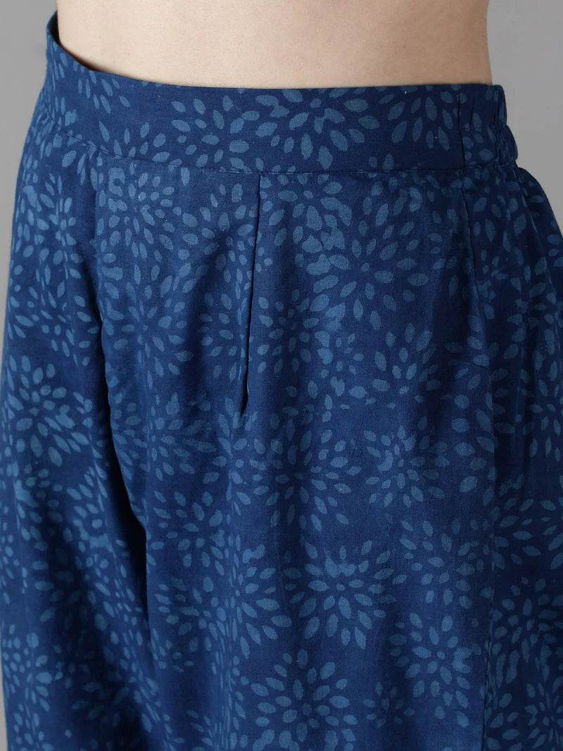 INDIGO BLUE WITH WHITE DEW DROP PRINT KURTA SET