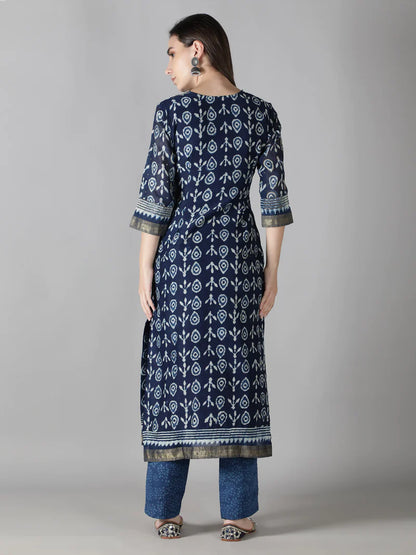 INDIGO BLUE WITH WHITE DEW DROP PRINT KURTA SET