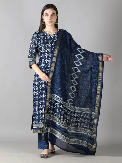 INDIGO BLUE WITH WHITE DEW DROP PRINT KURTA SET