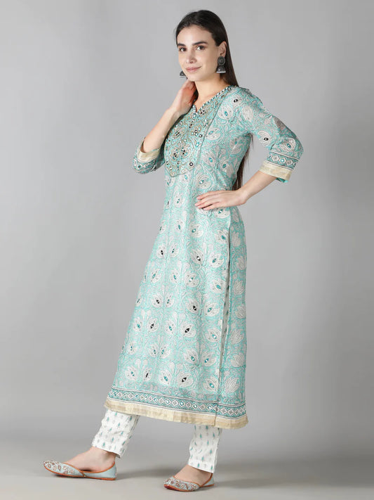 AQUA BLUE KURTA SET