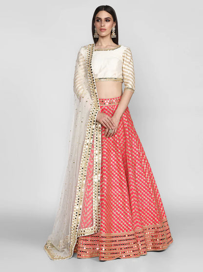 OFF WHITE AND PINK EMBELLISHED LEHENGA SET