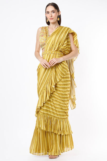 YELLOW DRAPE SAREE