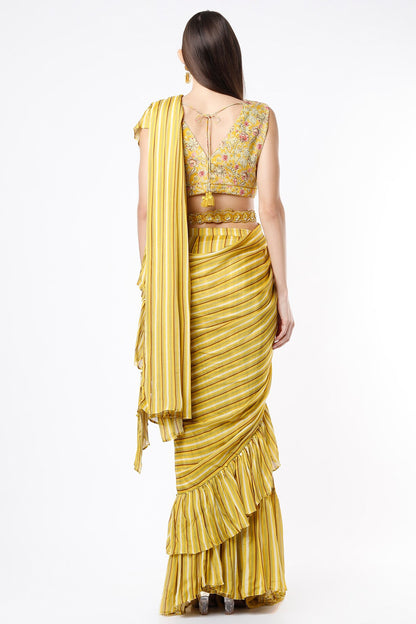 YELLOW DRAPE SAREE