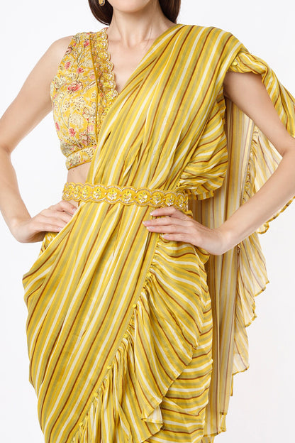 YELLOW DRAPE SAREE