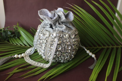 DIAMOND BUCKET HAND EMBROIDERED POTLI