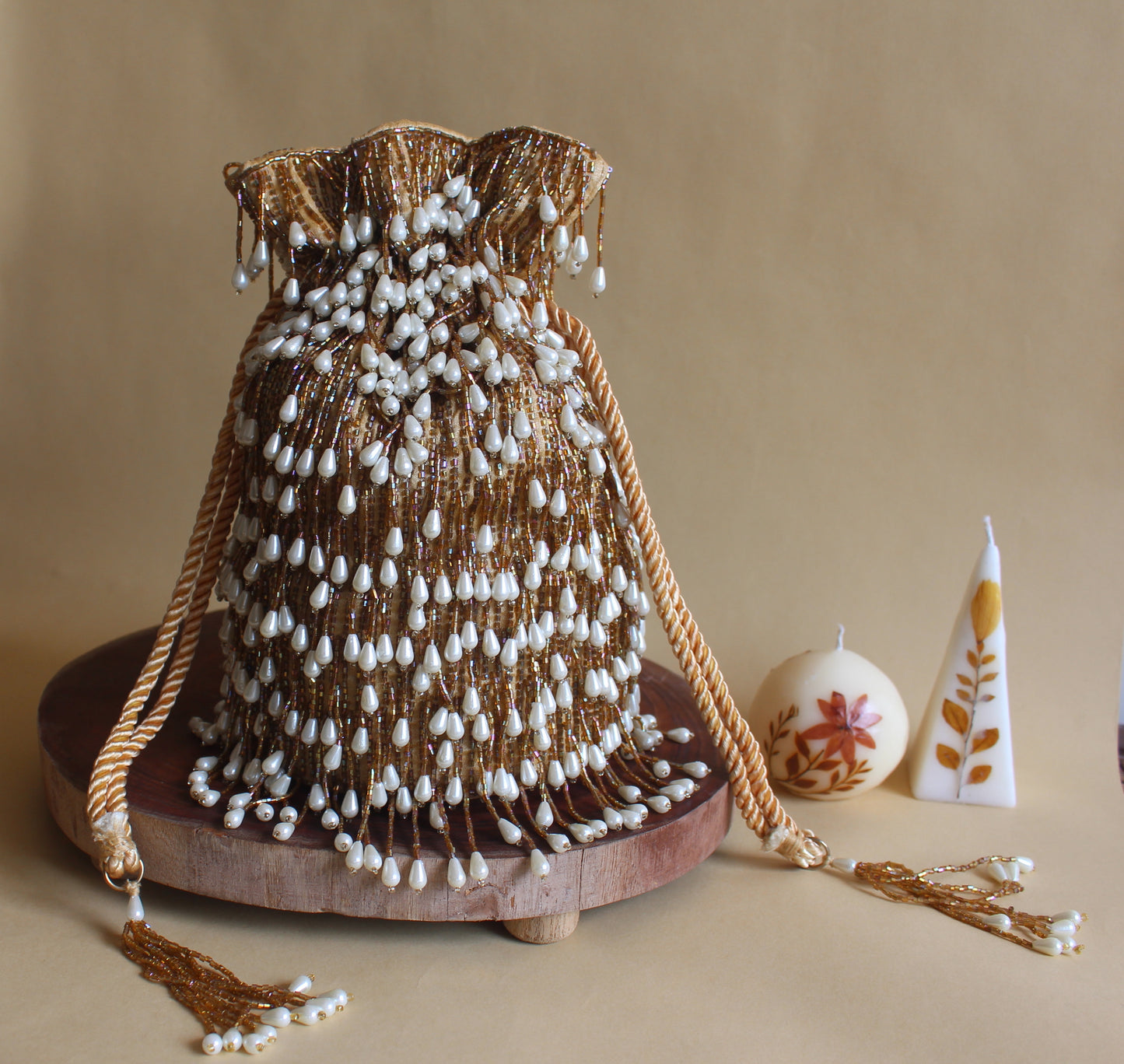 DROOPING PEARLS HAND EMBROIDERED POTLI