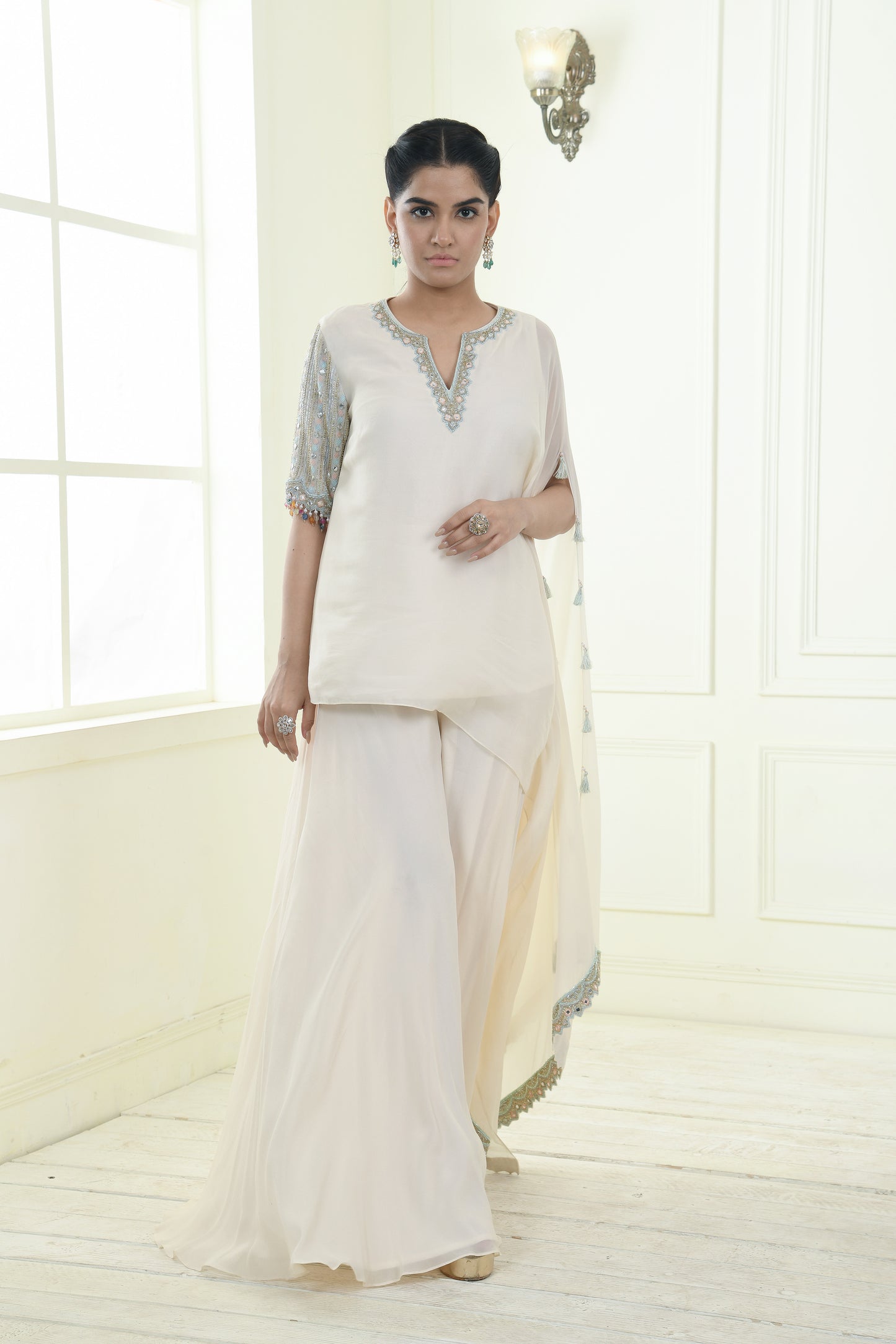 DIVINE EMBROIDERED DRAPE KURTI SHARARA SET
