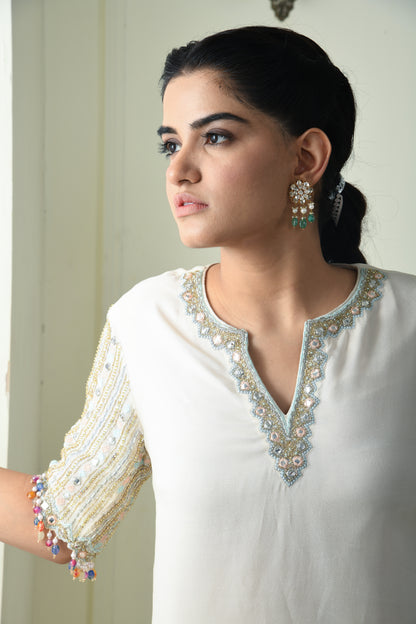 DIVINE EMBROIDERED DRAPE KURTI SHARARA SET