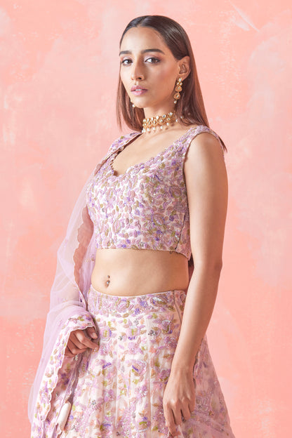 PEACH EMBROIDERED LEHENGA SET