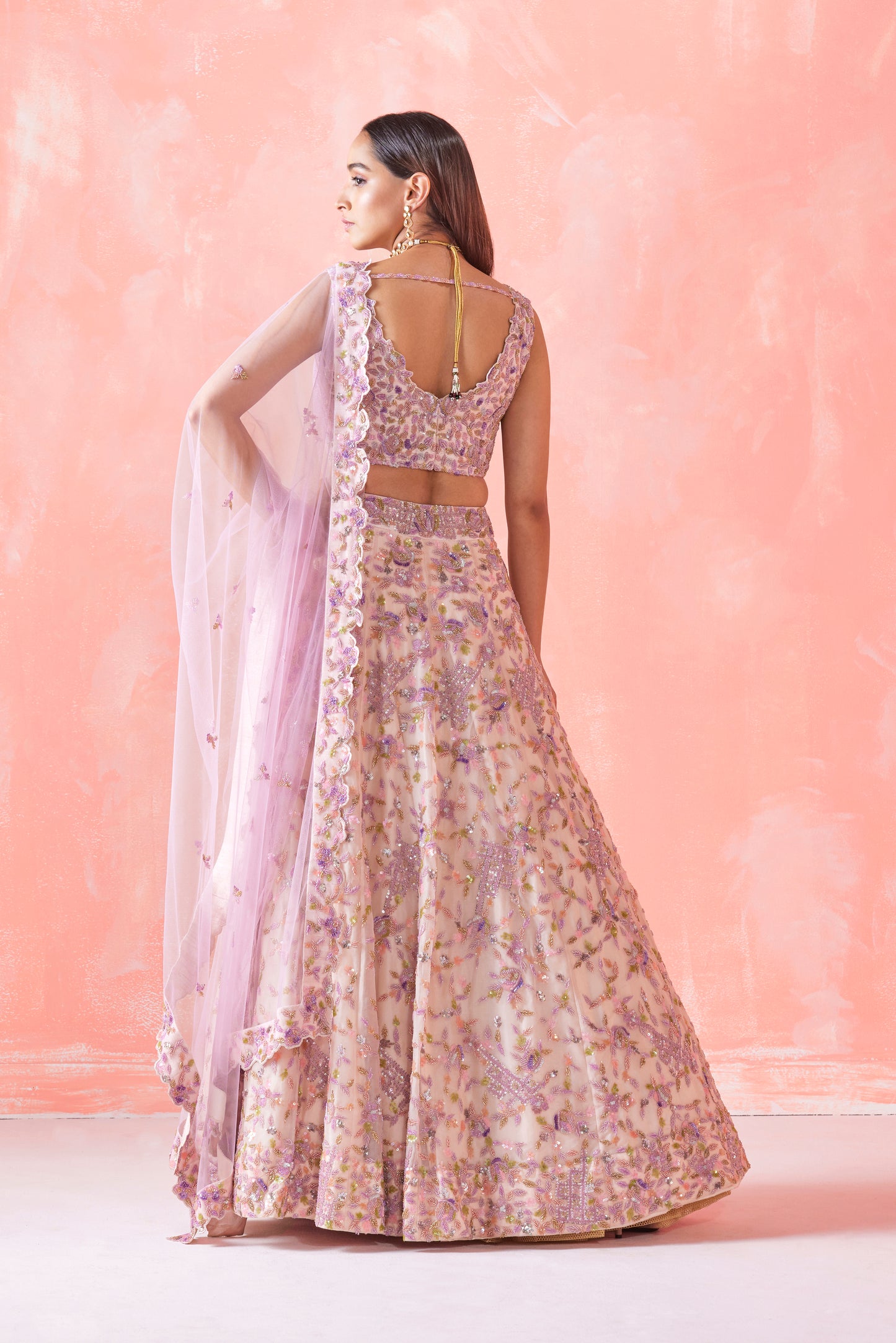 PEACH EMBROIDERED LEHENGA SET