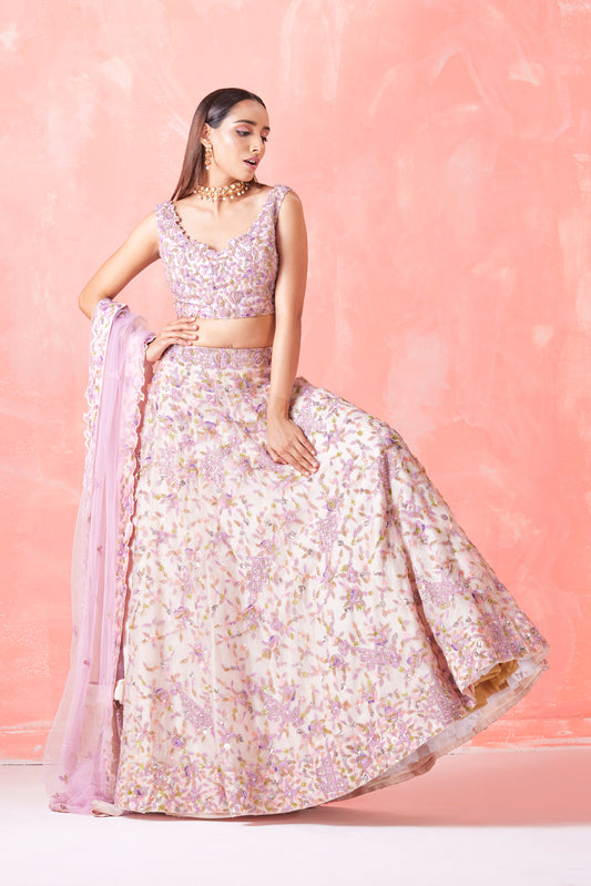 PEACH EMBROIDERED LEHENGA SET