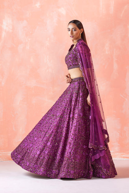 WINE EMBROIDERED LEHENGA SET