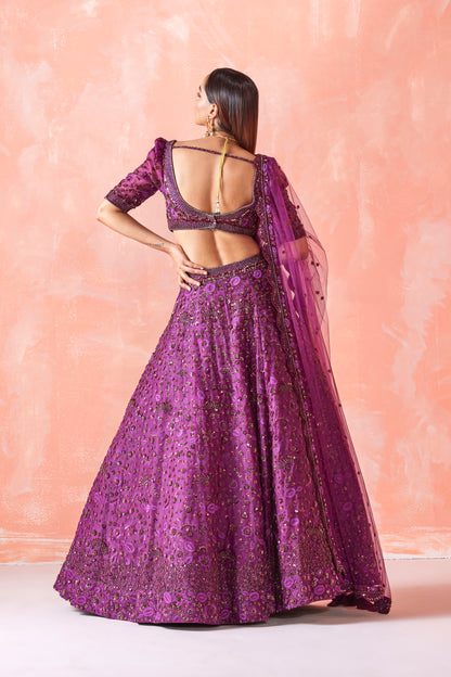 WINE EMBROIDERED LEHENGA SET