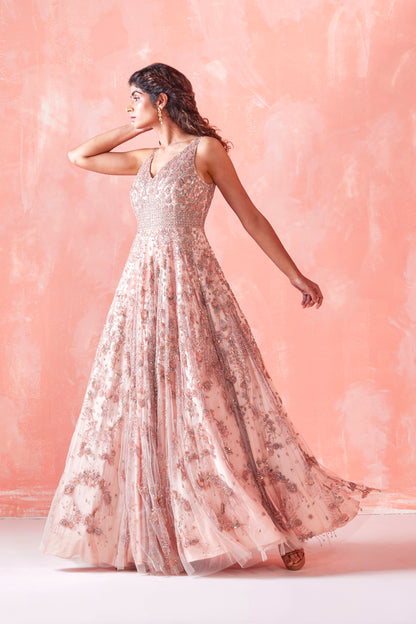 PEACH EMBROIDERED GOWN