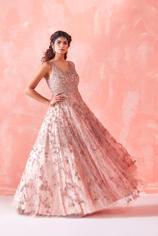 PEACH EMBROIDERED GOWN