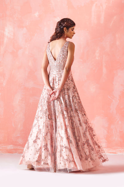 PEACH EMBROIDERED GOWN