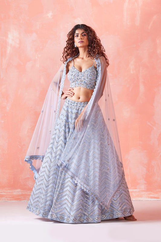 SKY BLUE EMBROIDERED LEHENGA SET