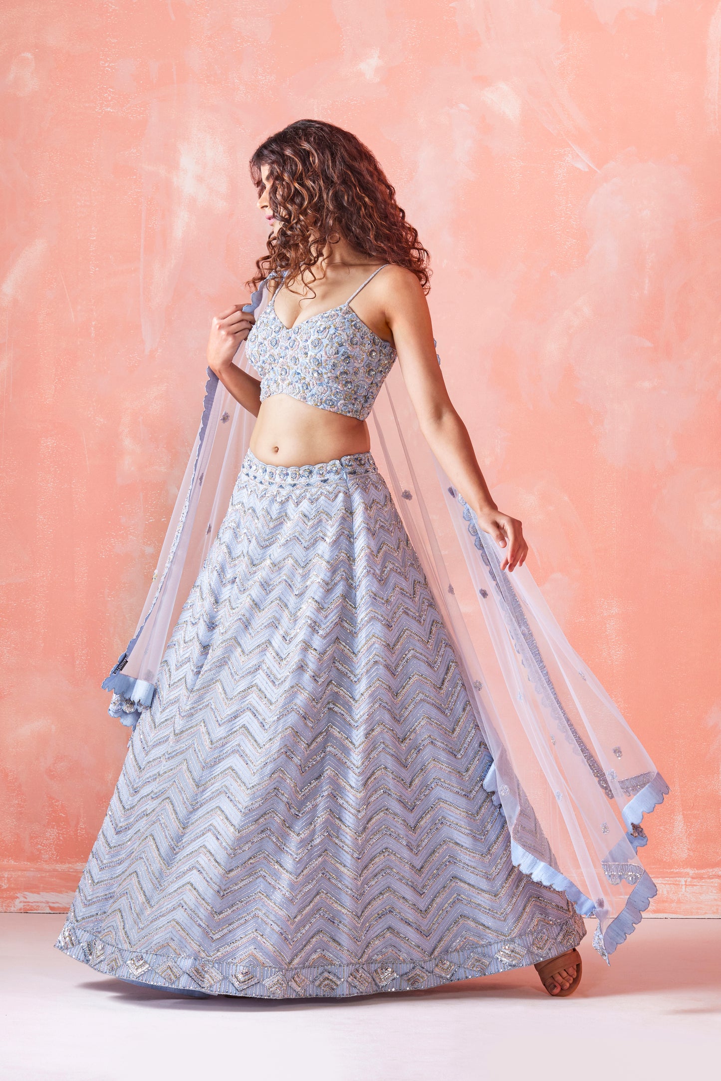 SKY BLUE EMBROIDERED LEHENGA SET