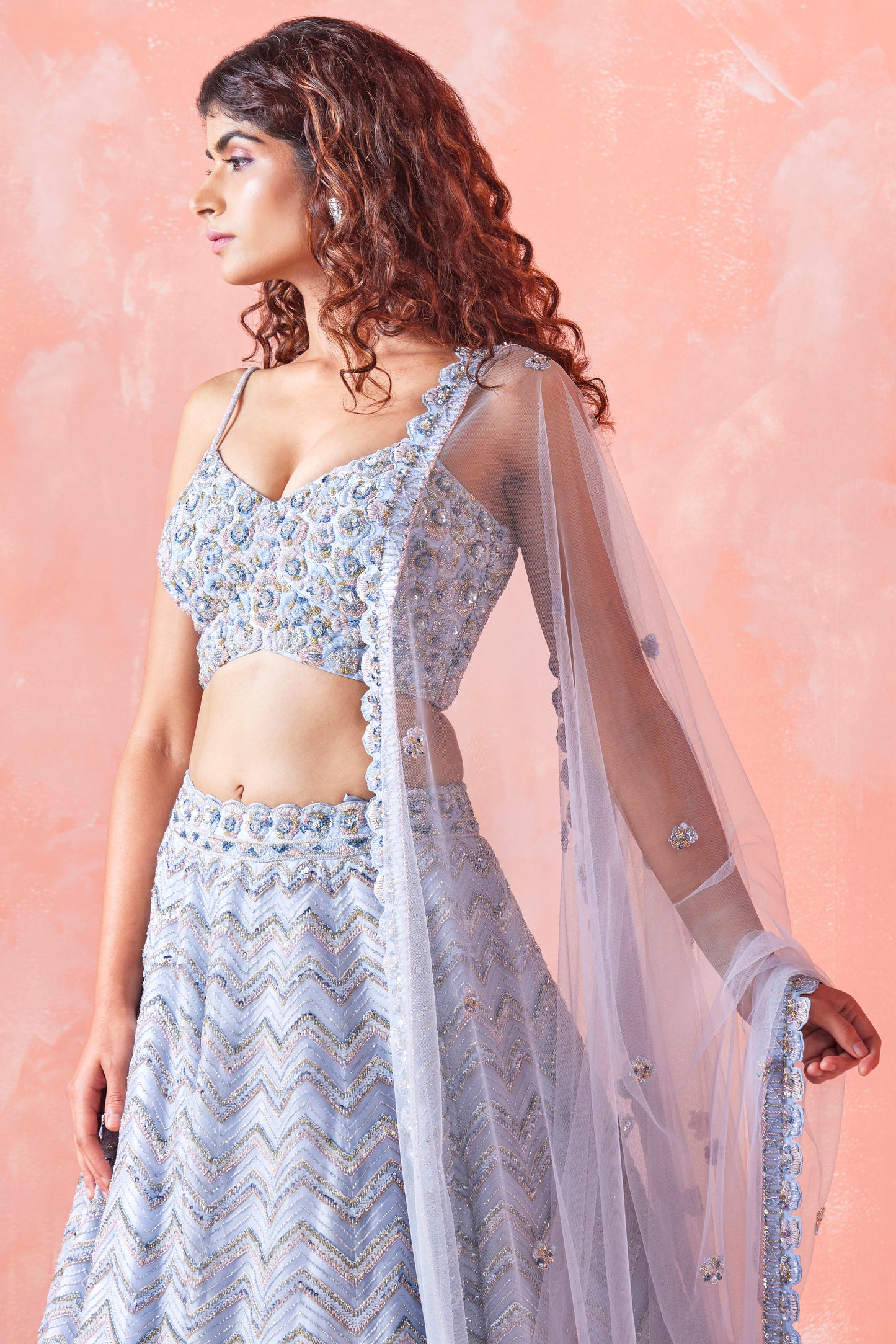 SKY BLUE EMBROIDERED LEHENGA SET