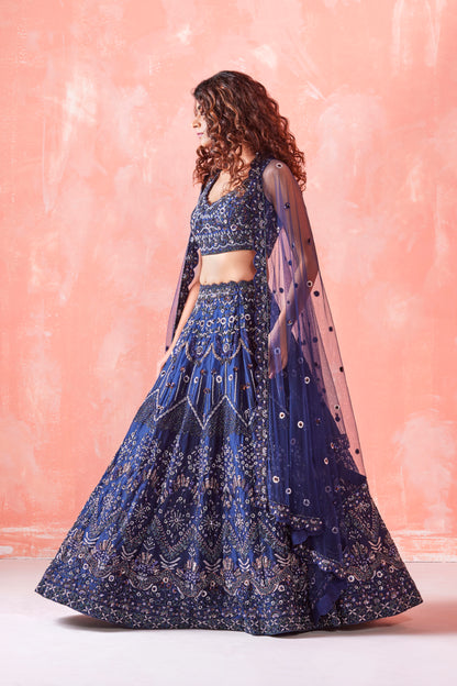 DARK BLUE EMBROIDERED LEHENGA SET