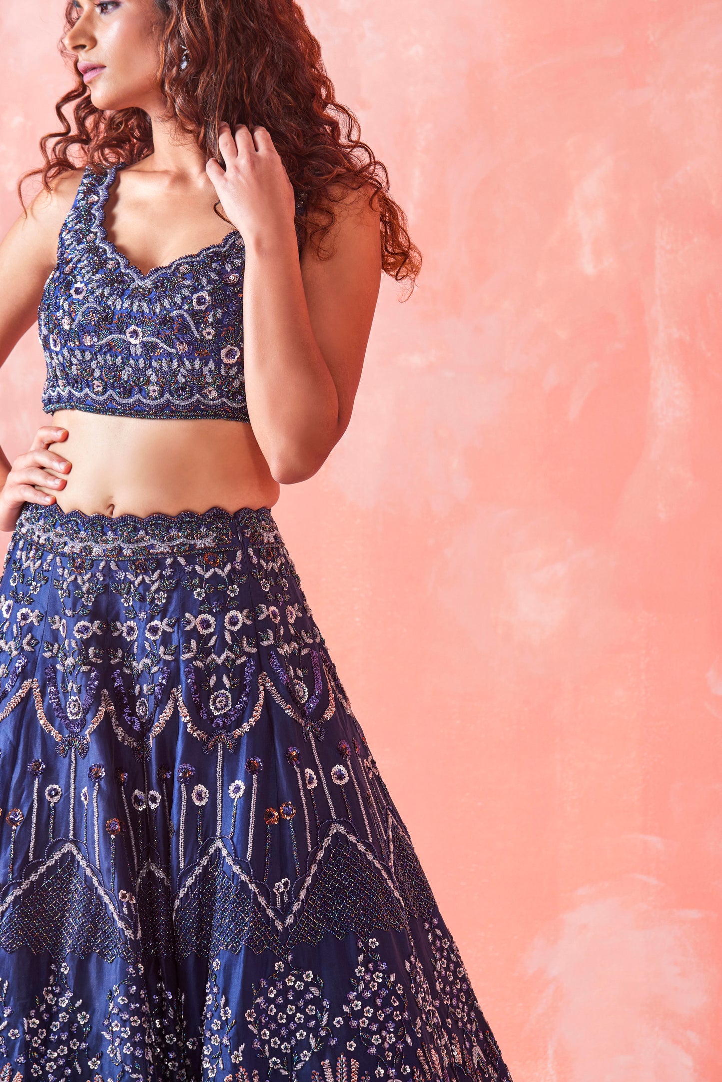 DARK BLUE EMBROIDERED LEHENGA SET