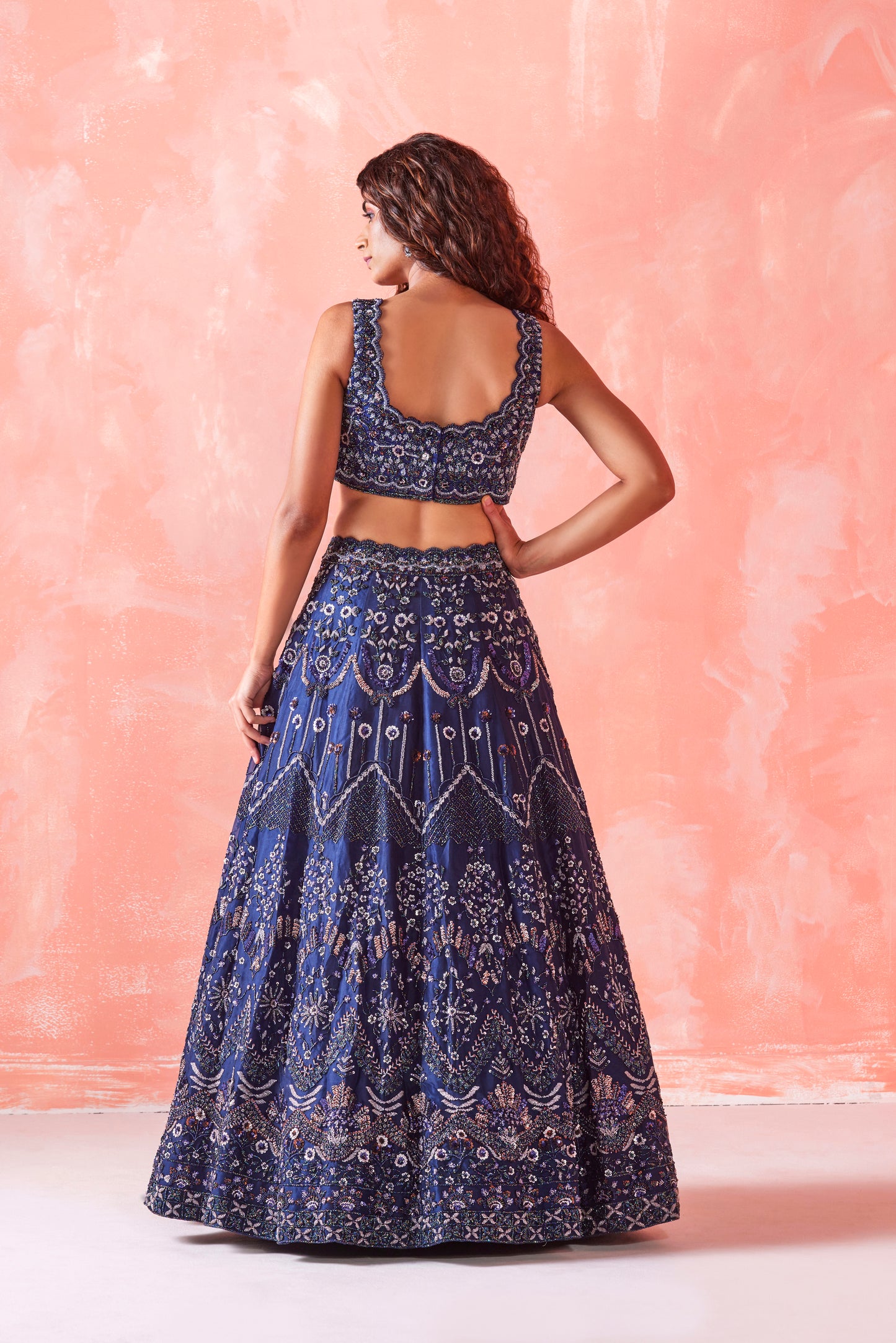 DARK BLUE EMBROIDERED LEHENGA SET