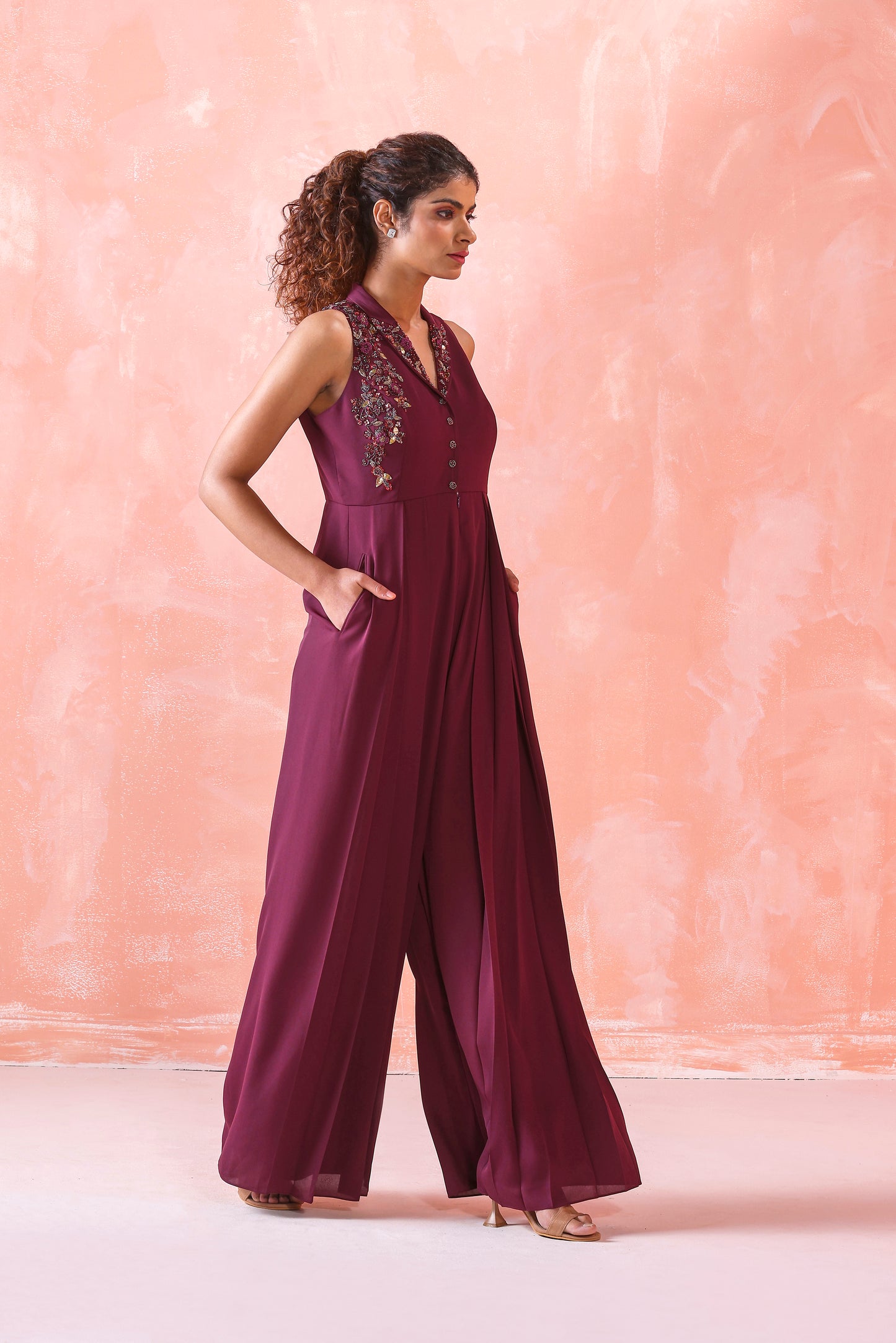 WINE EMBROIDERED JUMPSUIT