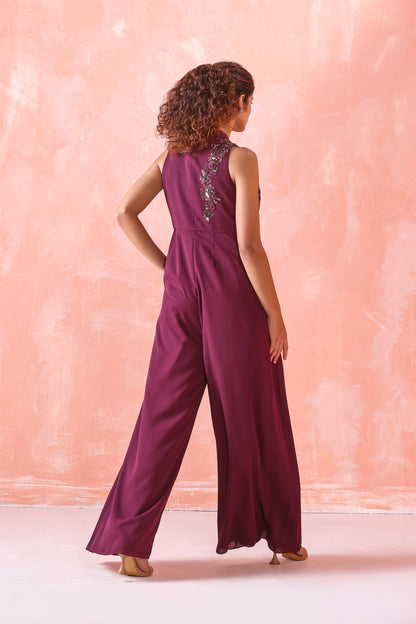 WINE EMBROIDERED JUMPSUIT