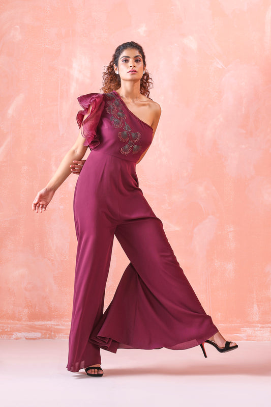 WINE EMBROIDERED JUMPSUIT