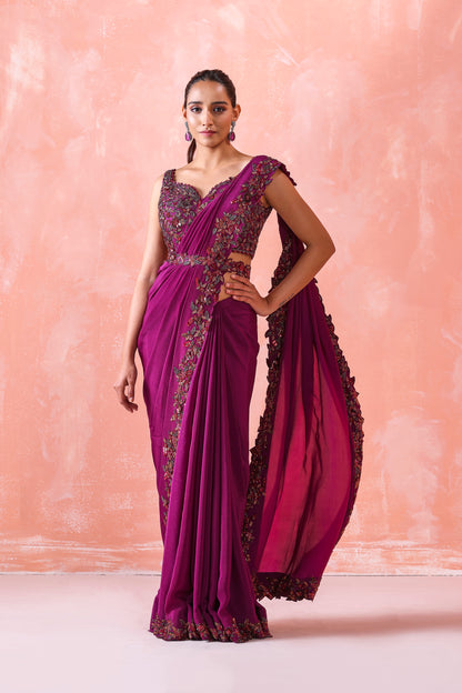 WINE EMBROIDERED SAREE