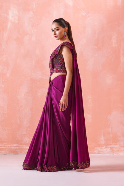 WINE EMBROIDERED SAREE