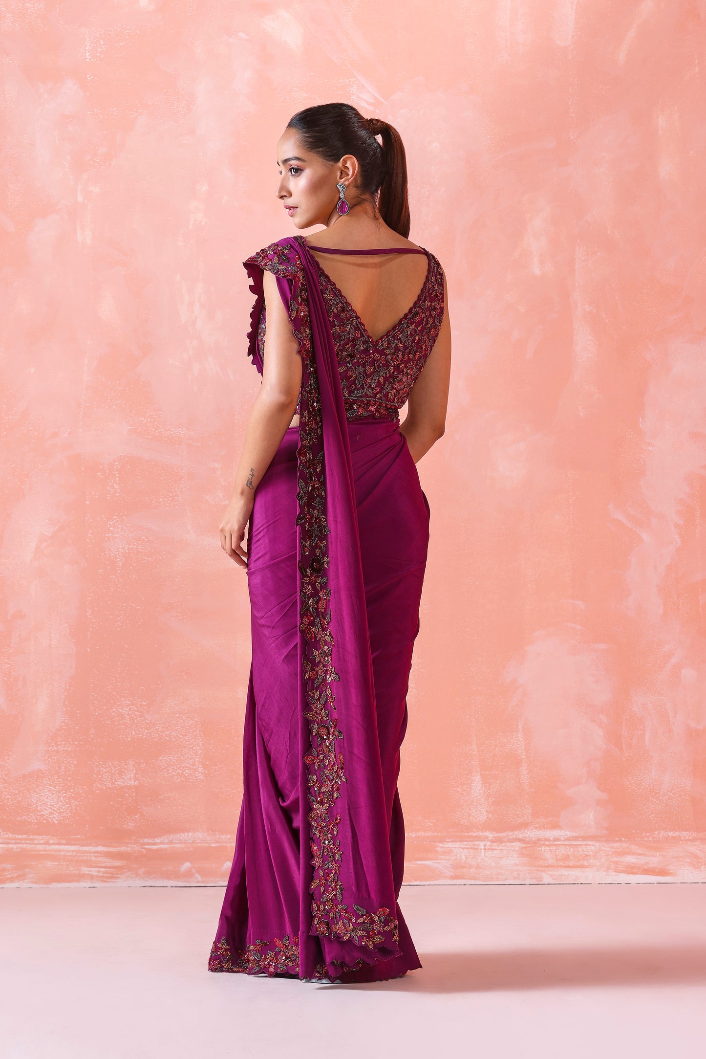 WINE EMBROIDERED SAREE