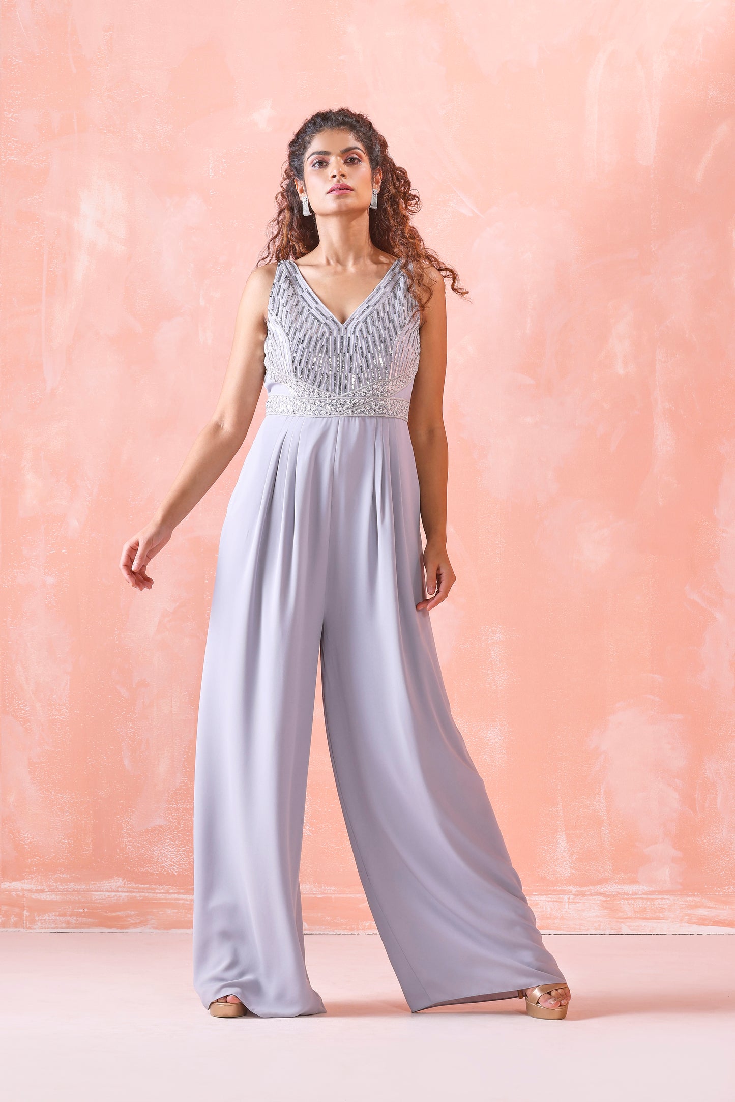 GREY EMBROIDERED JUMPSUIT