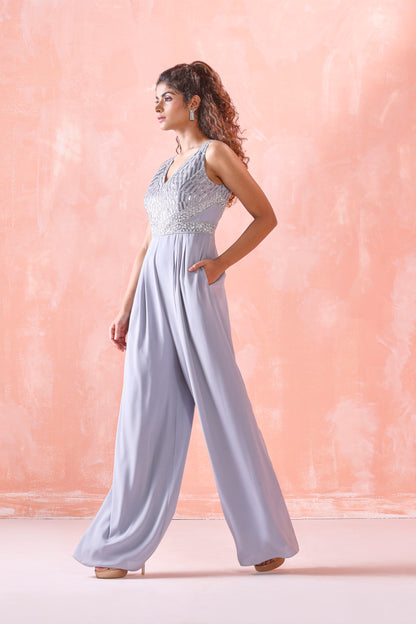 GREY EMBROIDERED JUMPSUIT