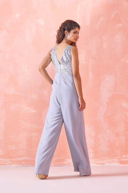 GREY EMBROIDERED JUMPSUIT