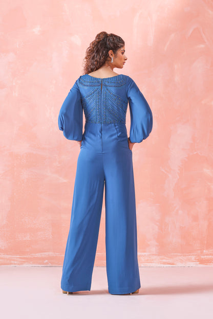 COBALT BLUE EMBROIDERED JUMPSUIT