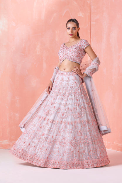 LIGHT GREY EMBROIDERED LEHENGA SET