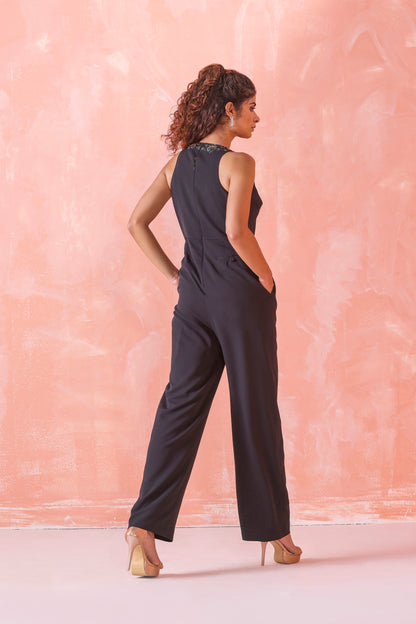 BLACK EMBROIDERED JUMPSUIT